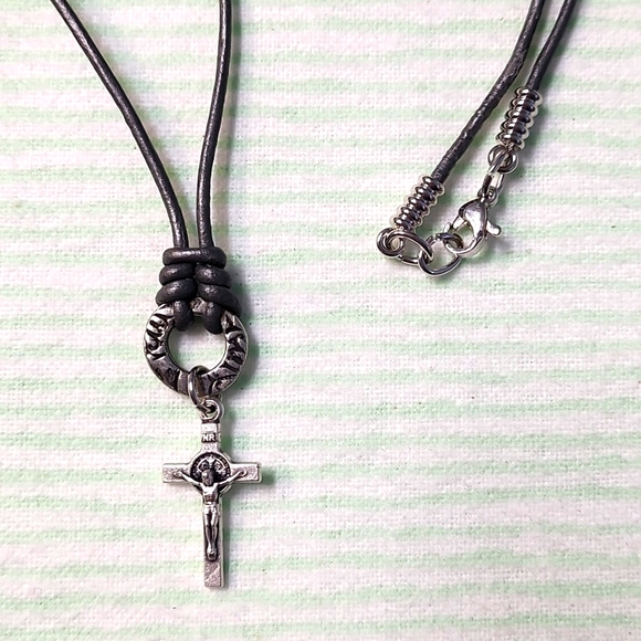 Genuine Leather Crucifix St. Benedict Pendent! - Picture 4 of 4